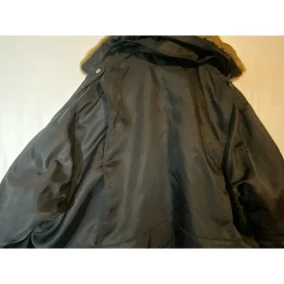 Sean John Mens Bomber Jacket Sz 2x Black Faux Fur Brown Collar Heavy Duty Vented - Picture 7 of 12